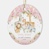 Baby 1e Kerstmis: Blush Roos Gold Safari Keramisch Ornament (Links)