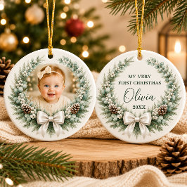 Baby 1e Kerstmis Boog Krans Foto Keramisch Ornament
