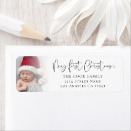 Baby 1e Kerstmis foto Overlay Retouradres Etiket