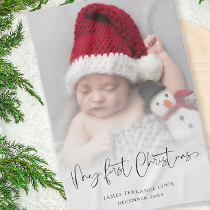 Baby 1e Kerstmis Foto Overlay Script Naam Jaar Theedoek
