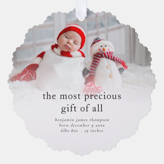 Baby 1e Kerstmis Geboorte Statistieken Foto Overla Ornament Kaart (Voorkant)