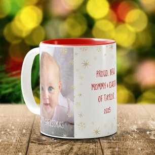 Baby 1e Kerstmis Nieuwe mam Papa Snowflakes Foto Tweekleurige Koffiemok
