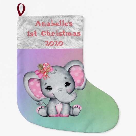 Baby 1e Kerstmis Roze Olifant Grote Kerstsok (Voorkant)