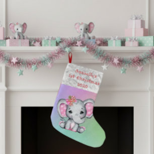 Baby 1e Kerstmis Roze Olifant Kleine Kerstsok