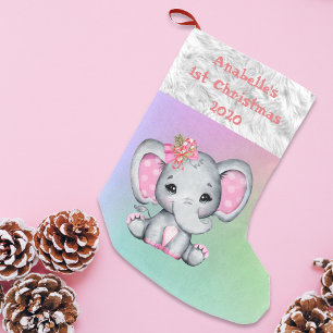 Baby 1e Kerstmis Roze Olifant Kleine Kerstsok