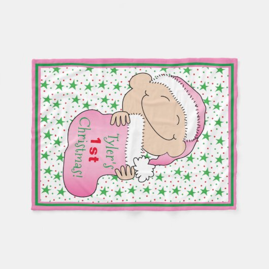 Baby 1e Kerstmis/roze vlinderbank Fleece Deken (Voorkant (Horizontaal))