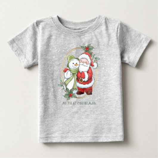 Baby 1e Kerstmis Santa Sneeuwman Rudolph T-shirt (Voorkant)