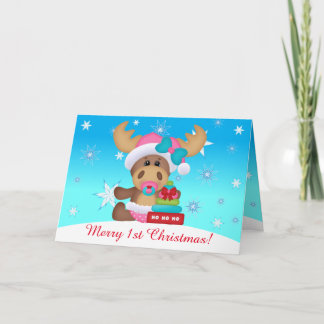 Baby 1e Kerstmis Schattige Eland #1 (binnenkant) Feestdagen Kaart