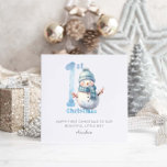 Baby 1e Kerstmis Schattigee Sneeuwman Feestdagenkaart<br><div class="desc">Baby 1e Kerstmis Schattigee Sneeuwman Vakantie Kaart</div>