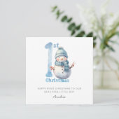 Baby 1e Kerstmis Schattigee Sneeuwman Feestdagenkaart (Staand voorkant)