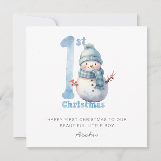 Baby 1e Kerstmis Schattigee Sneeuwman Feestdagenkaart (Voorkant)