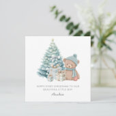 Baby 1e Kerstmis Schattigee Teddybeer Feestdagenkaart (Staand voorkant)