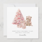 Baby 1e Kerstmis Schattigee Teddybeer Feestdagenkaart (Voorkant)