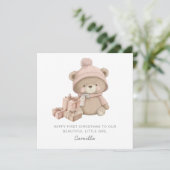 Baby 1e Kerstmis Schattigee Teddybeer Feestdagenkaart (Staand voorkant)