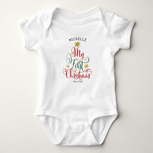 Baby 1e kerstrood groen goud en wit romper (Voorkant)