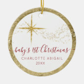 Baby 1e kerstscript Gold Glitter Star Photo Keramisch Ornament (Voorkant)