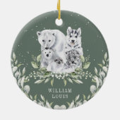 Baby 1e Kerstwinter Wonderland Arctic Animals Keramisch Ornament (Achterkant)