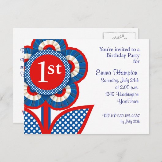 Baby 1e verjaardag Briefkaart in juli (Voorkant / Achterkant)