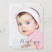 Baby 1e verjaardag Dank u Elegant Manuscript Swash Bedankkaart (Voorkant)