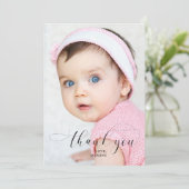 Baby 1e verjaardag Dank u Elegant Manuscript Swash Bedankkaart (Staand voorkant)