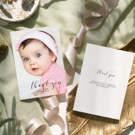 Baby 1e verjaardag Dank u Elegant Manuscript Swash Bedankkaart