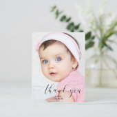 Baby 1e verjaardag Dank u Elegant Manuscript Swash Briefkaart (Staand voorkant)