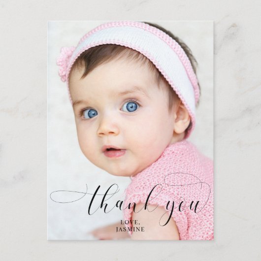 Baby 1e verjaardag Dank u Elegant Manuscript Swash Briefkaart (Voorkant)