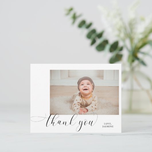 Baby 1e verjaardag Dank u Elegant Manuscript Swash Briefkaart (Staand voorkant)