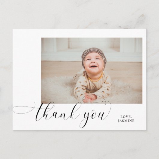 Baby 1e verjaardag Dank u Elegant Manuscript Swash Briefkaart (Voorkant)