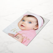 Baby 1e verjaardag Dank u Elegant Manuscript Swash Folie Feestdagenkaart (Gedraaid)