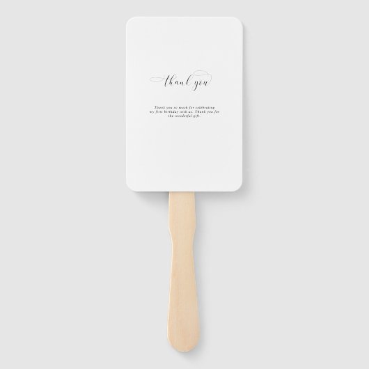 Baby 1e verjaardag Dank u Elegant Manuscript Swash Handwaaier (Achterkant)