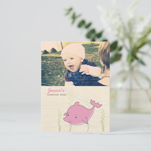 Baby 1e verjaardag Dolphin nodigt Kaart uit (Staand voorkant)