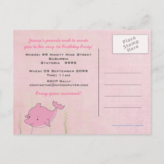 Baby 1e verjaardag Dolphin nodigt Kaart uit (Achterkant)