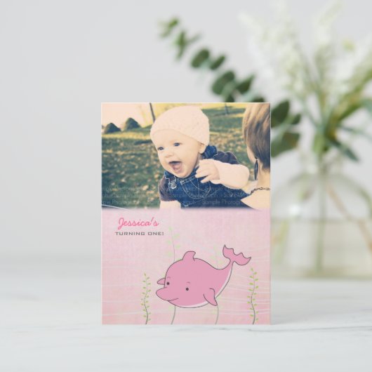 Baby 1e verjaardag Dolphin nodigt Kaart uit (Staand voorkant)