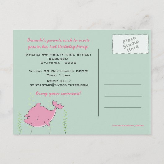 Baby 1e verjaardag Dolphin nodigt Kaart uit (Achterkant)