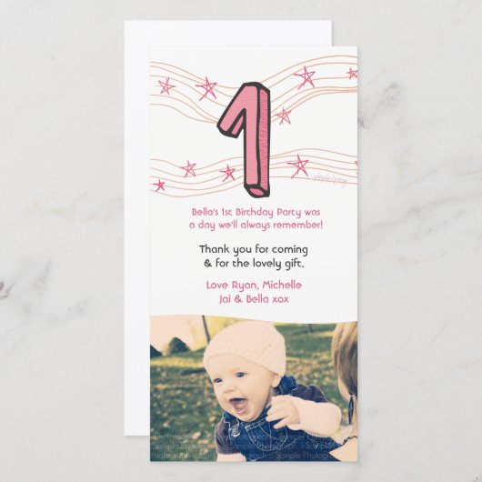 Baby 1e verjaardag nummer 1 Dank u wel Bedankkaart (Voorkant / Achterkant)