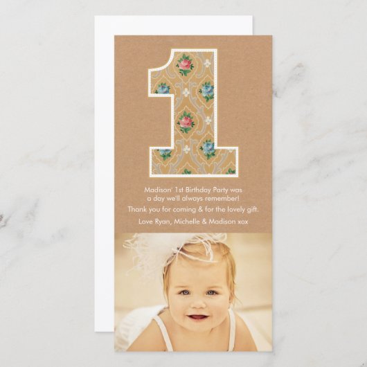 Baby 1e verjaardag nummer 1 Dank u wel Bedankkaart (Voorkant / Achterkant)