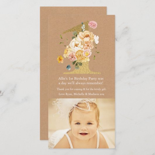 Baby 1e verjaardag nummer 1 Dank u wel Bedankkaart (Voorkant / Achterkant)