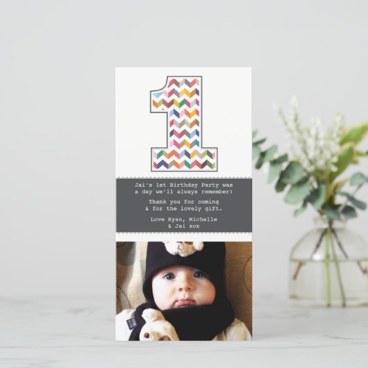 Baby 1e verjaardag nummer 1 Dank u wel Bedankkaart (Staand voorkant)