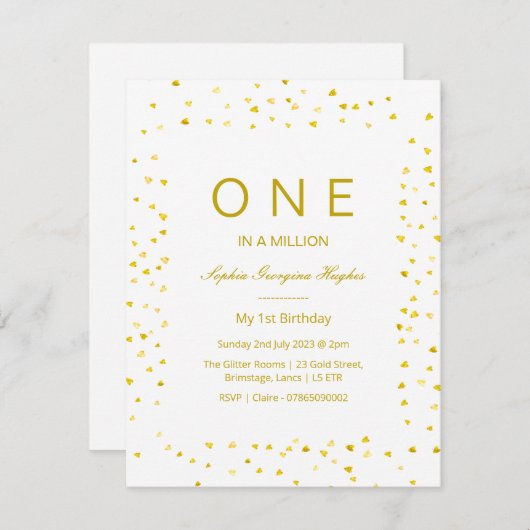 baby 1e verjaardag, One in a million uitnodiging (Voorkant / Achterkant)