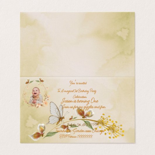 Baby 1e verjaardag uitnodiging (Buitenkant ongevouwen)