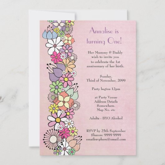 Baby 1e verjaardag Uitnodiging van de Partij van d (Achterkant)