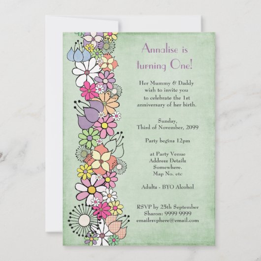 Baby 1e verjaardag Uitnodiging van de Partij van d (Achterkant)