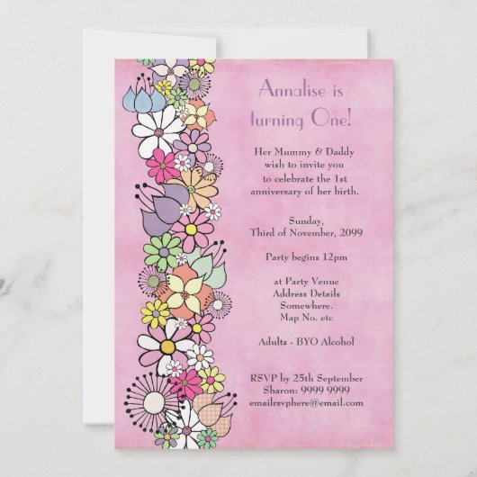 Baby 1e verjaardag Uitnodiging van de Partij van d (Achterkant)