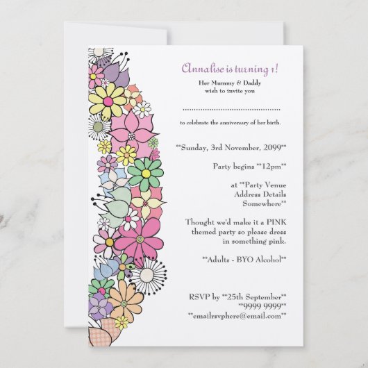 Baby 1e verjaardag Uitnodiging van de Partij van d (Achterkant)