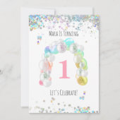 *~* BABY 1e verjaardag van een eerste ballonmeisje Kaart (Voorkant)