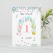 *~* BABY 1e verjaardag van een eerste ballonmeisje Kaart (Staand voorkant)