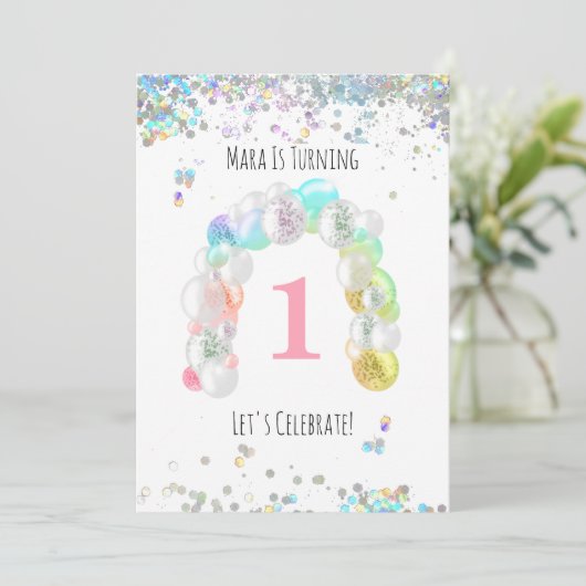 *~* BABY 1e verjaardag van een eerste ballonmeisje Kaart (Staand voorkant)