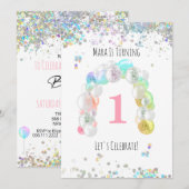 *~* BABY 1e verjaardag van een eerste ballonmeisje Kaart (Voorkant / Achterkant)