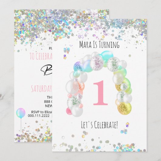 *~* BABY 1e verjaardag van een eerste ballonmeisje Kaart (Voorkant / Achterkant)